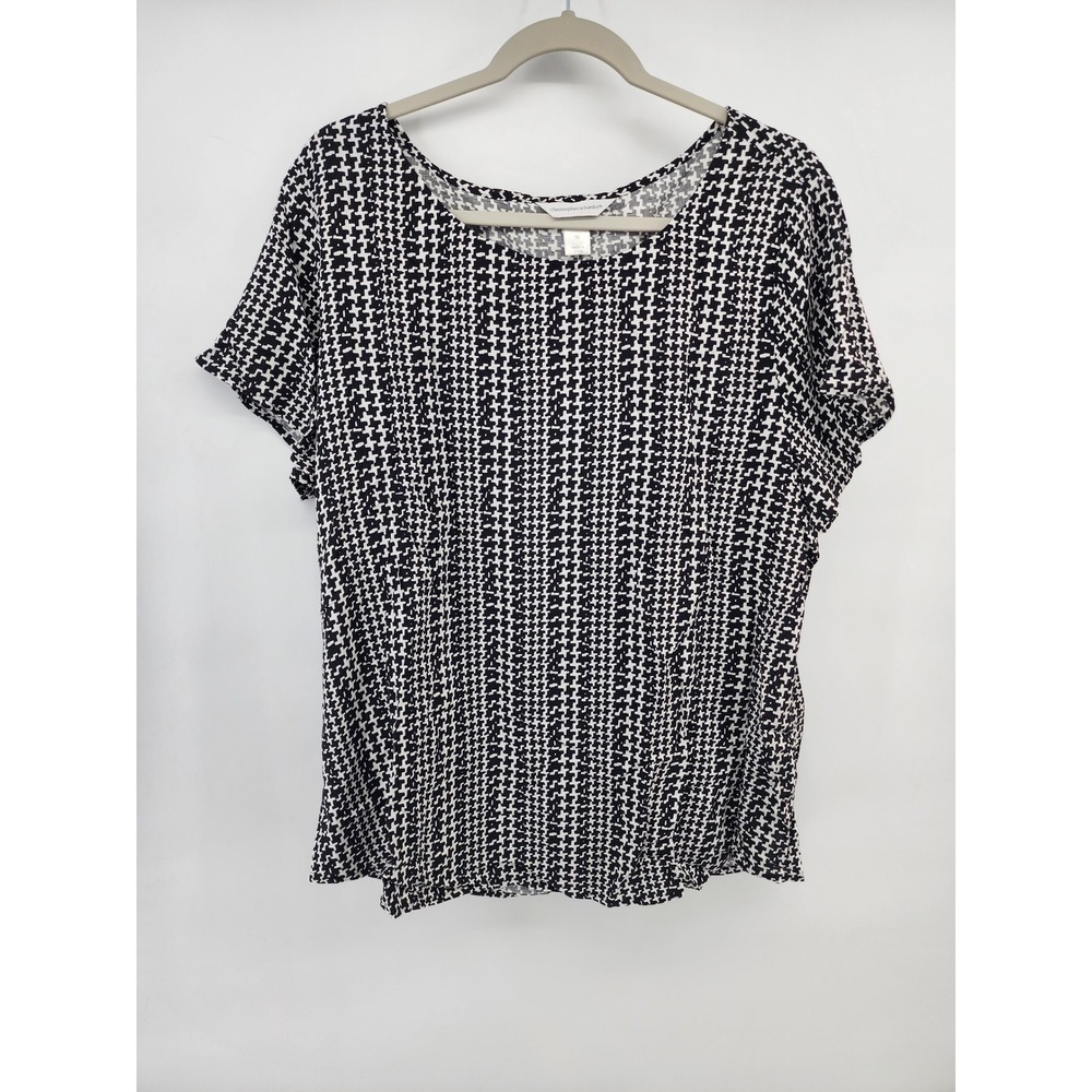 Christopher & Banks XL Black White Houndstooth Short Sleeve Rayon Top Blouse